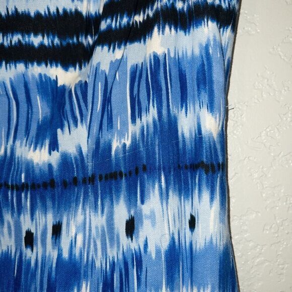 Tahari Arthur S. Levine Blue Ikat Print Linen‎ Blend Dress Size 10 - Picture 5 of 11